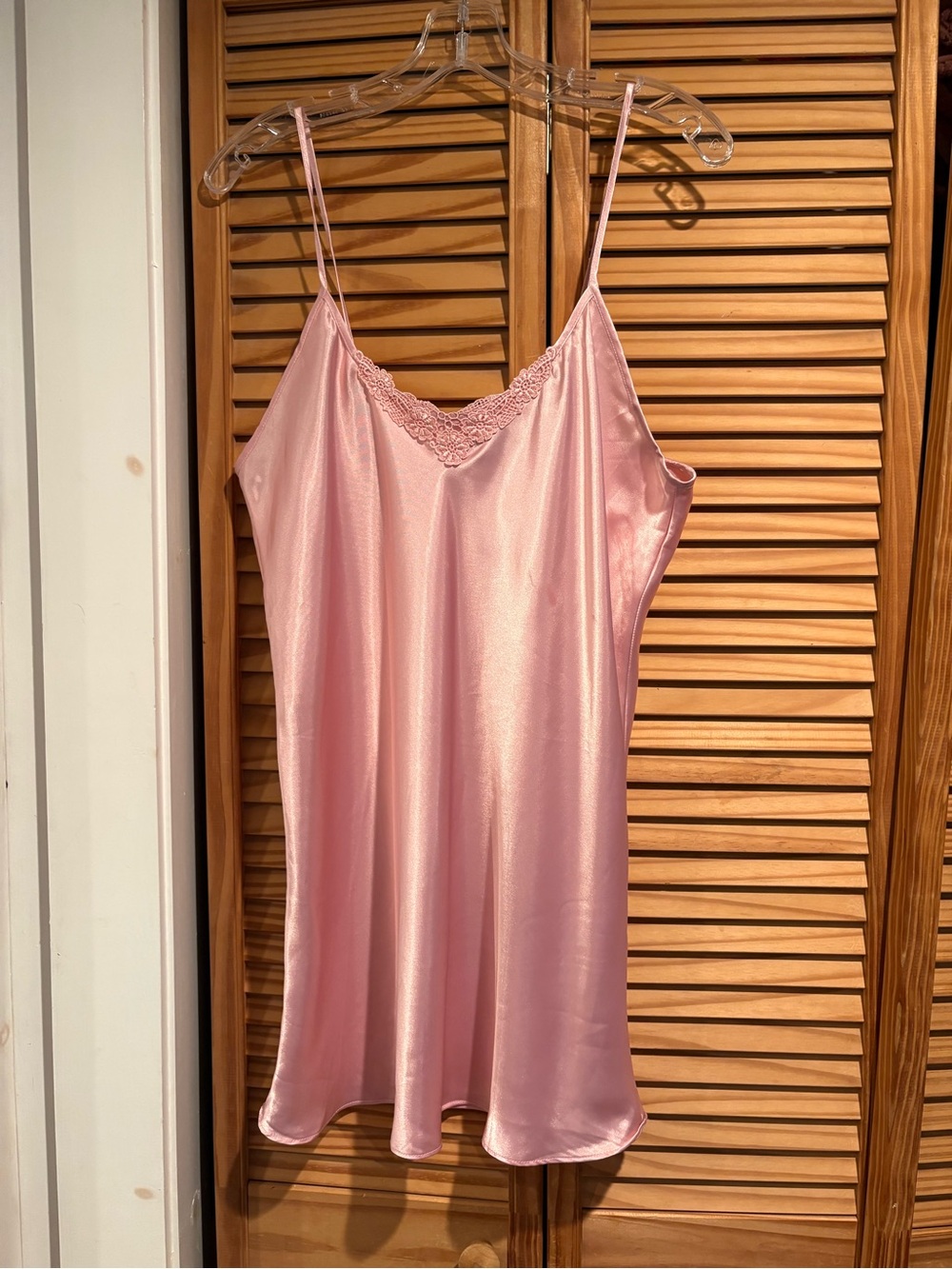 Vintage Pink Satin Slip Dress Lace Trim Nightie Coquette Y2K Sleepwear Cami Mini